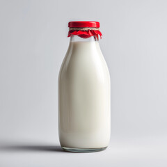 
Realistic photo. Close-up. White background.A botlle of milk

