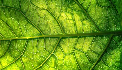 Detailed Close Up of Green Leaf Veins with Translucent Texture and Backlighting Creating Abstract Pattern Nature Study