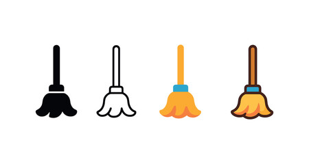 Naklejka premium Vector icon mop same pose same proportions four styles black solid glyph outline minimal flat multicolor filled cartoon flat shaded.