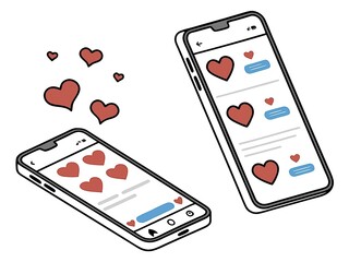 vector Correspondence on the phone with hearts, Valentine's Day