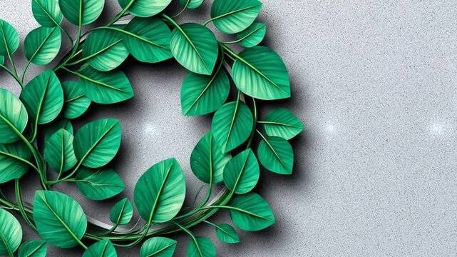 Green leaves wreath on a gray background for design elements