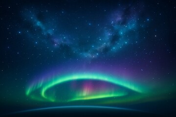 Obraz premium Cosmic Abstract Background with Aurora Borealis and Starry Sky