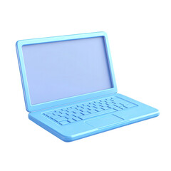 A light blue laptop isolated on transparent background, showcasing a sleek and simple design with a pastel screen, perfect for everyday use and productivity