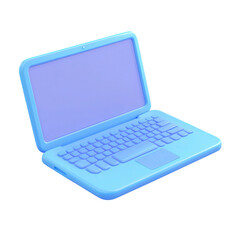 A light blue laptop isolated on transparent background, featuring a minimalist design with rounded edges and a soft pastel screen, ideal for creative tasks