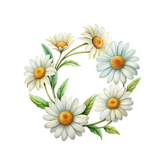Obraz premium Daisy Delight Wreath Illustration Featuring Fresh Green Leaves and Tender Petals