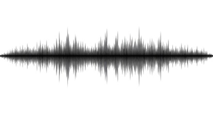 Black podcast sound wave patterns with varied amplitude bars for audio visuals. Digital frequency lines on white background for music apps, recorders, or broadcast design.
