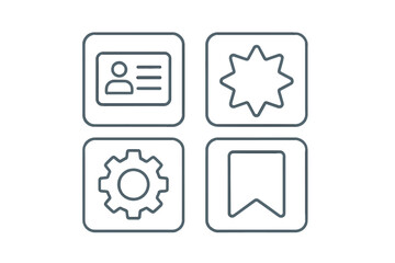 User profile, achievement badge, system settings, and bookmark icons for web and app interfaces