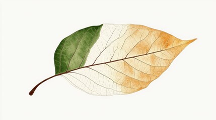 Detailed Study of a Leaf Showing Transition from Green to Yellowish Brown with Intricate Vein Patterns