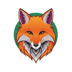 Obraz premium Fox Portrait with Green Circle Silhouette Orange and Gray Illustration