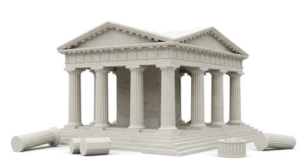 Greek and Roman temple with columns, an ancient marble architectural illustration. Vector design of pillars, Parthenon-style palace, and 3D classical structure on a dark background.
