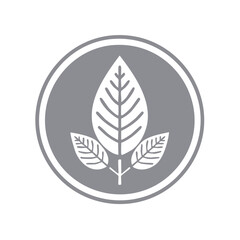 Obraz premium Stylized three leaves icon in a grey circular frame, abstract nature symbol