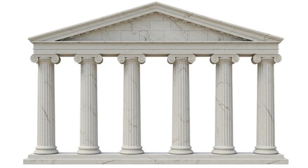 Fototapeta premium Greek and Roman temple with columns, an ancient marble architectural illustration. Vector design of pillars, Parthenon-style palace, and 3D classical structure on a dark background. 