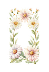 Fototapeta premium Watercolor daisy frame with soft pastel colors and green leaves backdrop