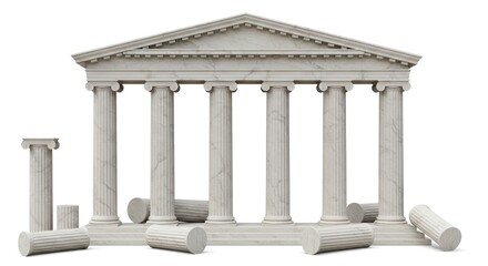 Obraz premium Greek and Roman temple with columns, an ancient marble architectural illustration. Vector design of pillars, Parthenon-style palace, and 3D classical structure on a dark background. 