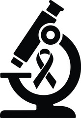 Microscope and awareness ribbon symbol for medical research and cancer detection