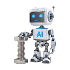 Naklejka premium Friendly AI Robot with Bolt: Futuristic Automation Concept