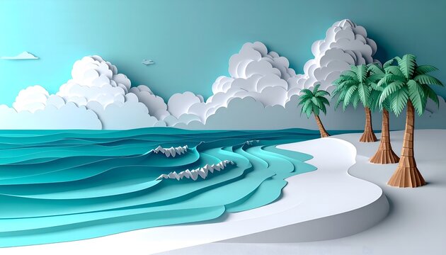 Eco-friendly urban landscape A vibrant 3D paper craft cityscape with sustainable architecture and green spaces under a sunny sky