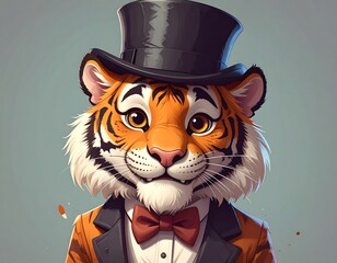 Cute tiger in a top hat