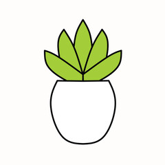 Minimalist vector illustration of a potted succulent plant, featuring vibrant green leaves in a simple white ceramic pot, perfect for nature-themed designs, home decor icons, or botanical graphics