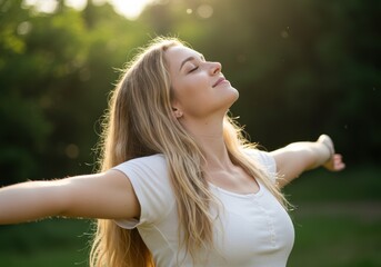 Woman enjoying nature with arms outstretched