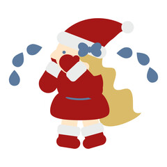 泣いているかわいい女の子のサンタクロース