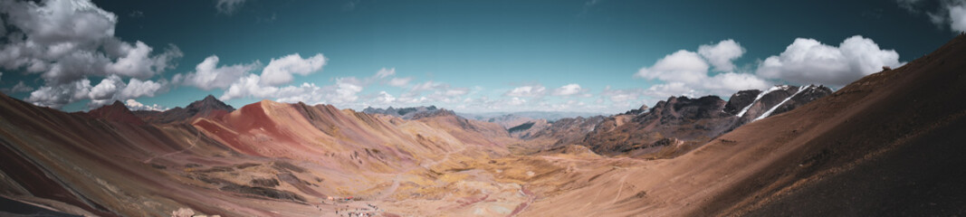 Fototapeta premium Panoramic view of the Red Valley and Rainbow Mountain region in the Andes, Peru.