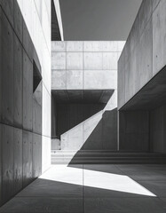 Fototapeta premium Modern minimal architecture in monochrome light and shadow abstract concrete structure empty urban environment unique viewpoint