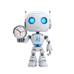 AI Robot with Clock on Transparent Background