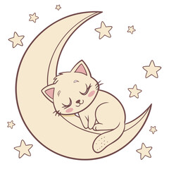 Cartoon cat sleeping on moon – kawaii vector design