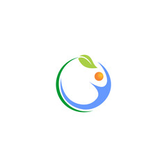 vector illustration of an abstract happy people vegetarian green leaf logo