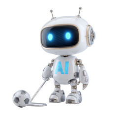 Friendly AI Robot Playing Soccer on Transparent Background