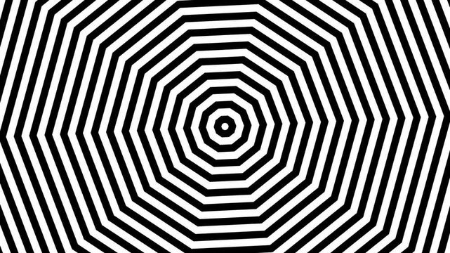 A loop animation concentric octagon pattern background,black and white color with motion blur.