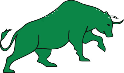 Fototapeta premium Green Bull: A bold, vibrant green bull charges forward with power and strength, symbolizing resilience and determination. 