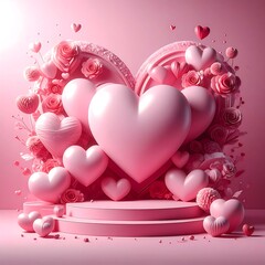 Pink hearts and flowers on a podium