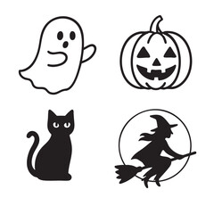 Coloring book coloring page featuring ghost pumpkin cat witch for Halloween coloring fun