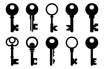 silhouette of   elegant  antique key, lock access security protection