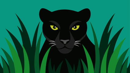 Black panther lurking in the tall grass