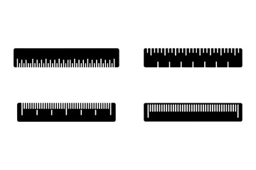 silhouette of  ruler with different scales, measurement precision calibration tool