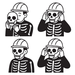 Skeleton hard hat safety construction illustration comic transformation humor