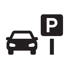 Parking Icon, Car Parking Sign & Traffic Symbol Silhouette Vector.