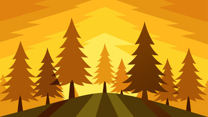 Silhouette trees on a hill at sunset time