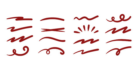 Squiggle brush scribble underline. Marker pen emphasis highlight swoosh stroke. Vector swoosh brush underline set for accent, marker emphasis squiggle element. Vector illustration