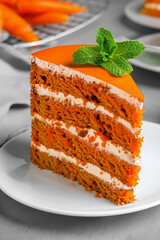 Piece of cake on the table at coffee shop with blurred background