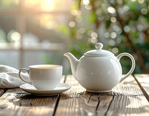 Fototapeta premium White Ceramic Teapot with Cup