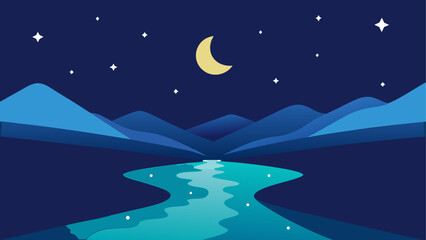 Fototapeta premium Scenic night landscape with moon and river