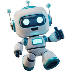 3d cute ai robot character in different angles. Chat bot mascot isolated render icon set. Digital artificial intelligence chatbot, friendly support assistant. Electric cyborg agent