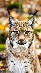 Obraz premium Close-up of a lynx in autumn foliage