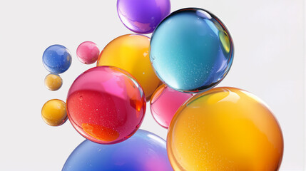Floating colorful spheres create a vibrant display against a clean white background