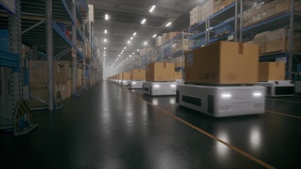 Autonomous Delivery Robots Working In A Modern Warehouse - Powered by Adobe