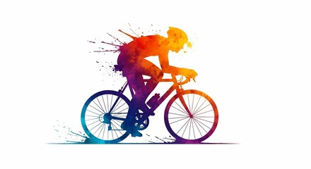 Colorful Watercolor Cyclist in Dynamic Motion.